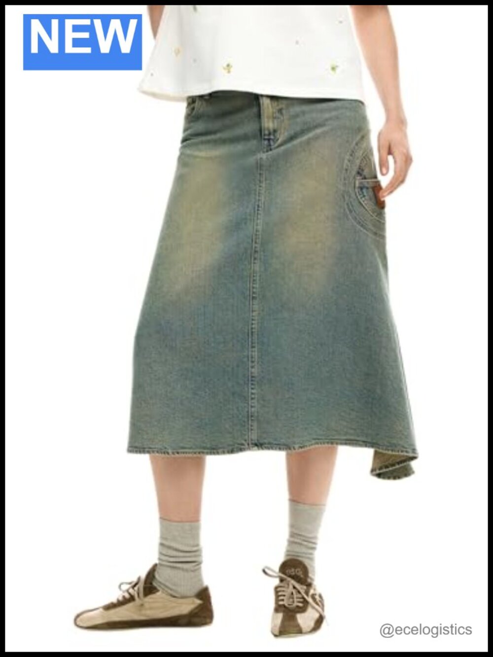 Desigual Womens Midi Denim Skirt Pull On Pockets Regular Fit